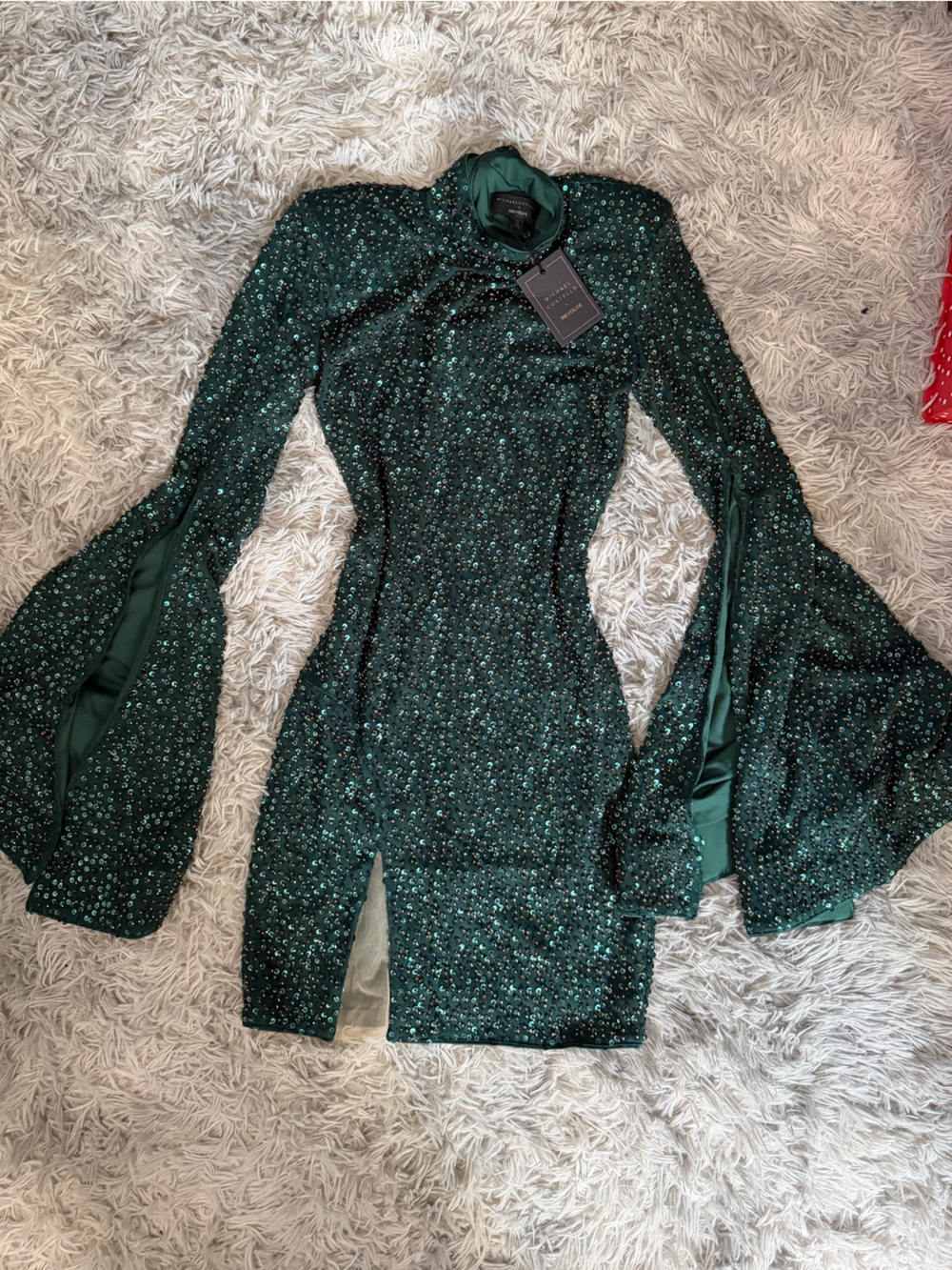 REVOLVE X Michael Costello Emerald Sequin Long-Sleeve Bell-Sleeve Mini Dress